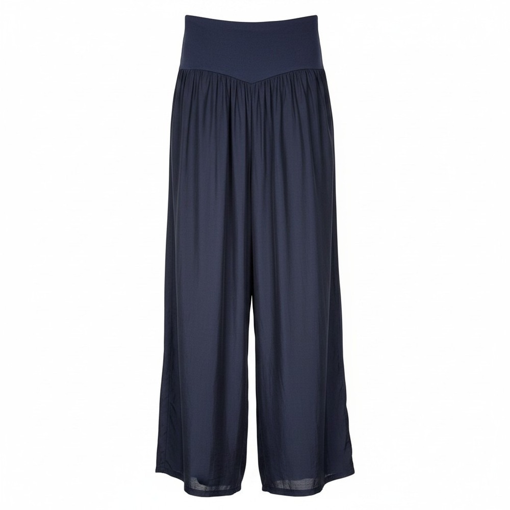 Bella Amore Wide Leg Pants Women S/M Navy Blue Silk Blend Made in Italy NWT
